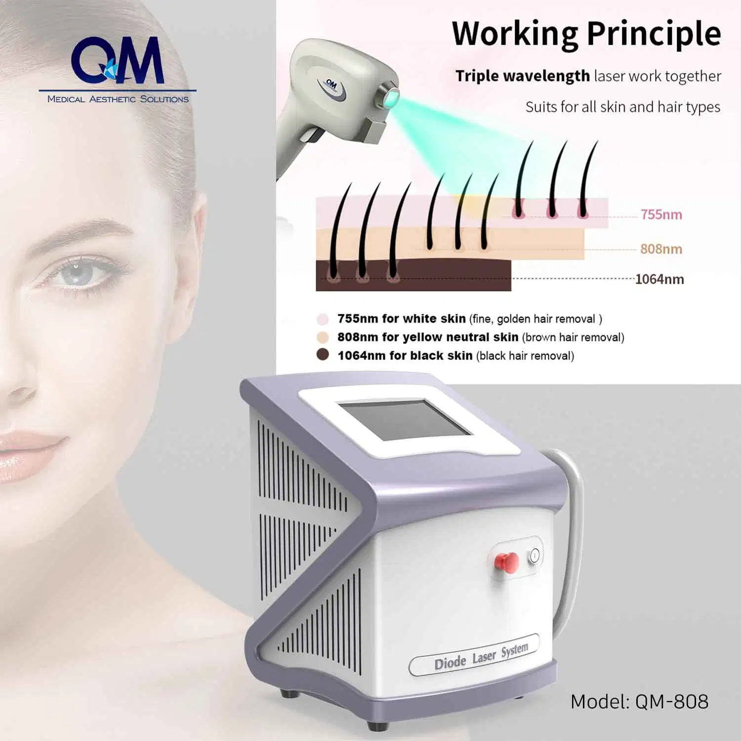 CE Professional безболезненный лазер 3 в 1 755 808 1064 Удаление волос 3 Wavelength Диод Лазерная машина для удаления волос
