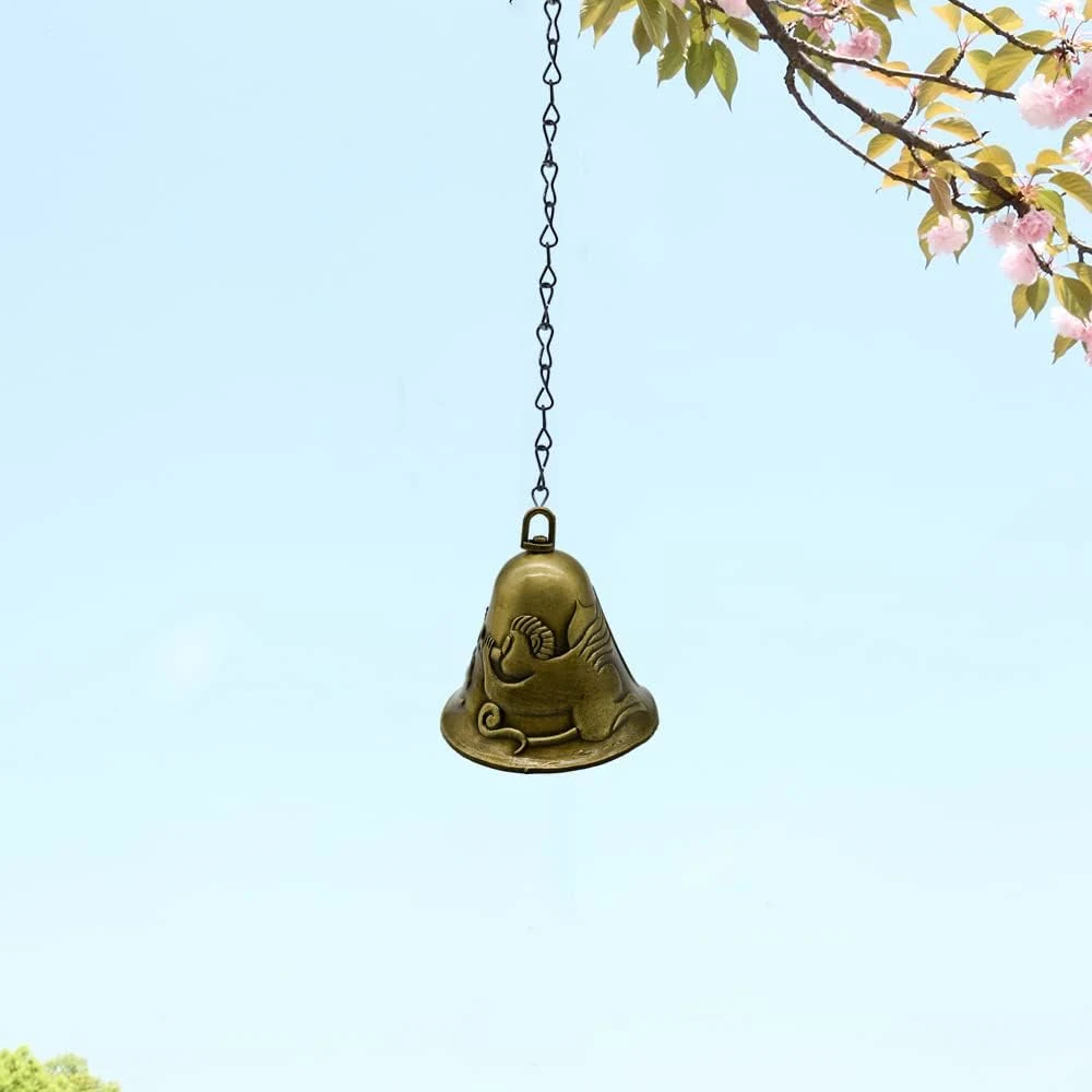 Feng Shui Bell Carved with Angel Pattern Vintage Bronze Bell Home Decoration Gift