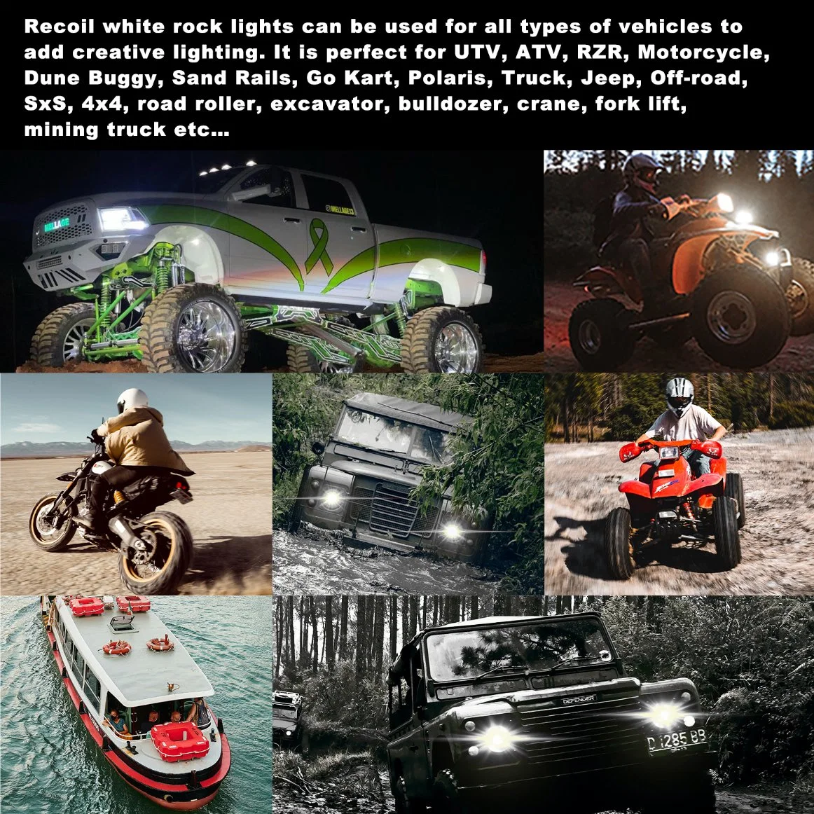 Edge Rlw-8 IP68 Waterproof White LED Rock Lights 8 Pods, Under-Glow White LED Light for Car Truck ATV UTV SUV off-Road Boat Motorcycle Vehicle, Under Body Glo