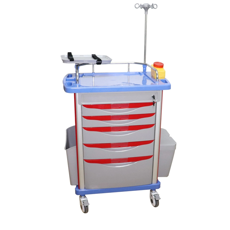 Hospital ABS Emergency Cart with Different Height Slot Drawers and CPR Board Cable Holder