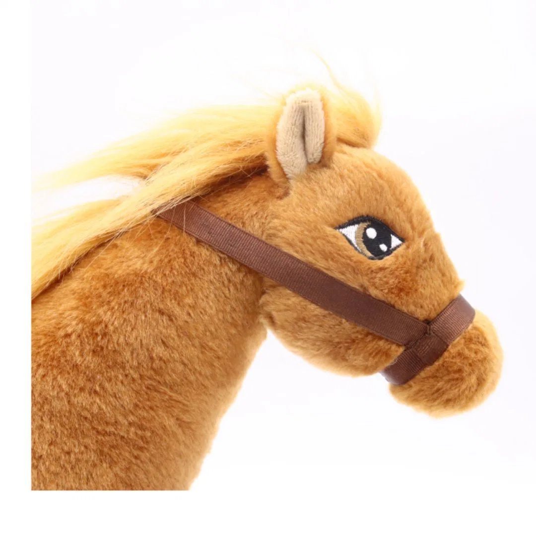 Custom Logo 30 (H) X35 (L) cm Kids Plush Toys Caballo de pie Brown Soft Pony niños cosas de regalo caballo de animales Con el juguete infantil Saddle