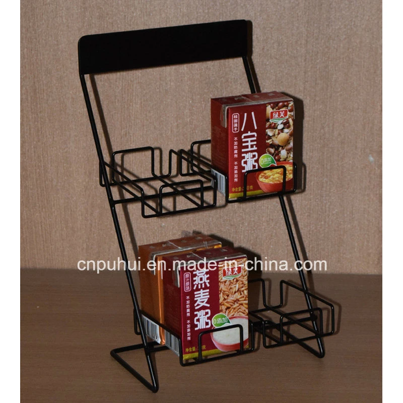 2 Tier Cashier Desk Candy Sweet Packages Iron Steel Wire Display Stand (PHY1044F)