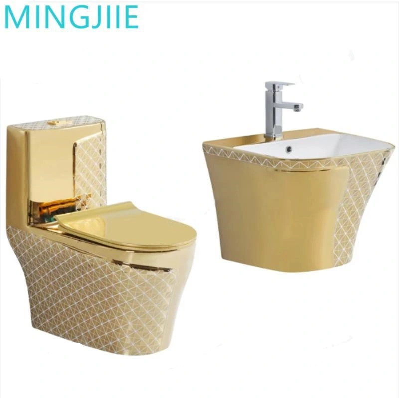 Nice Design Sanitary Ware Ceramic One Piece Toilet Set with Colored Toilet No Fading Silver and Gold Electroplating Toilet