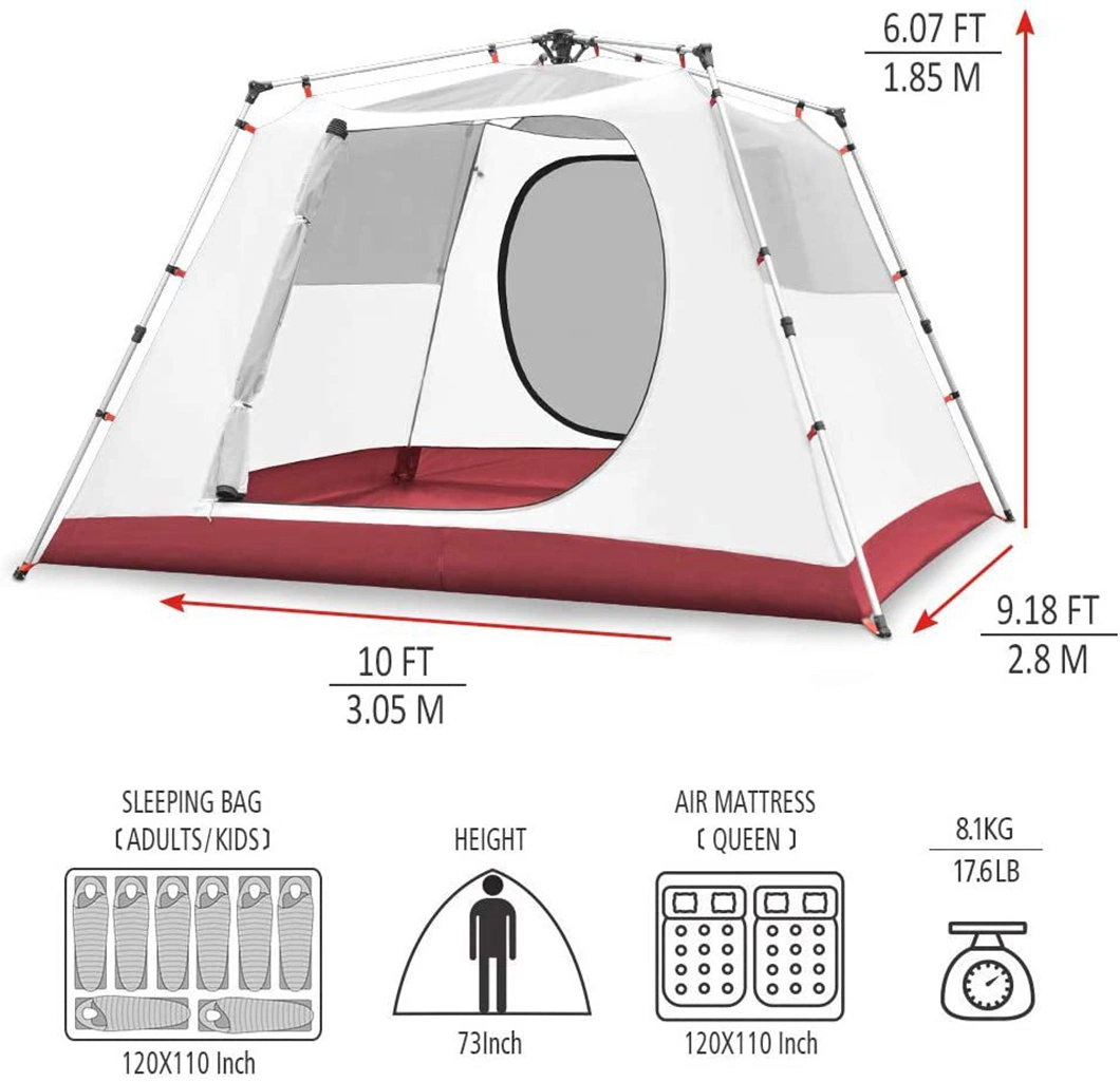 Camping Equipment Fully Automatic 6-Person Family Gathering Large Pop-up Waterproof Sunshade Aluminum Pole Tent