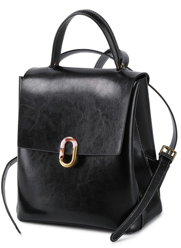 Fashion Leisure Small Backpack Purse Handbags Waxed Black Leather Bags for College Students Girls Rssx-8362