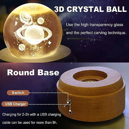 Wooden Music Box with 3D Crystal Ball, Presents for Girlfriend, Valentines Gifts for Wife, Mother's Day for Wife, Mother Daughter Gift, Wife Birthday Gifts