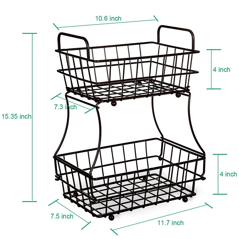 Fio de Diagonal de Aço Inoxidável retangular frutas vegetais recipiente de armazenamento para Rack Bancada de cozinha