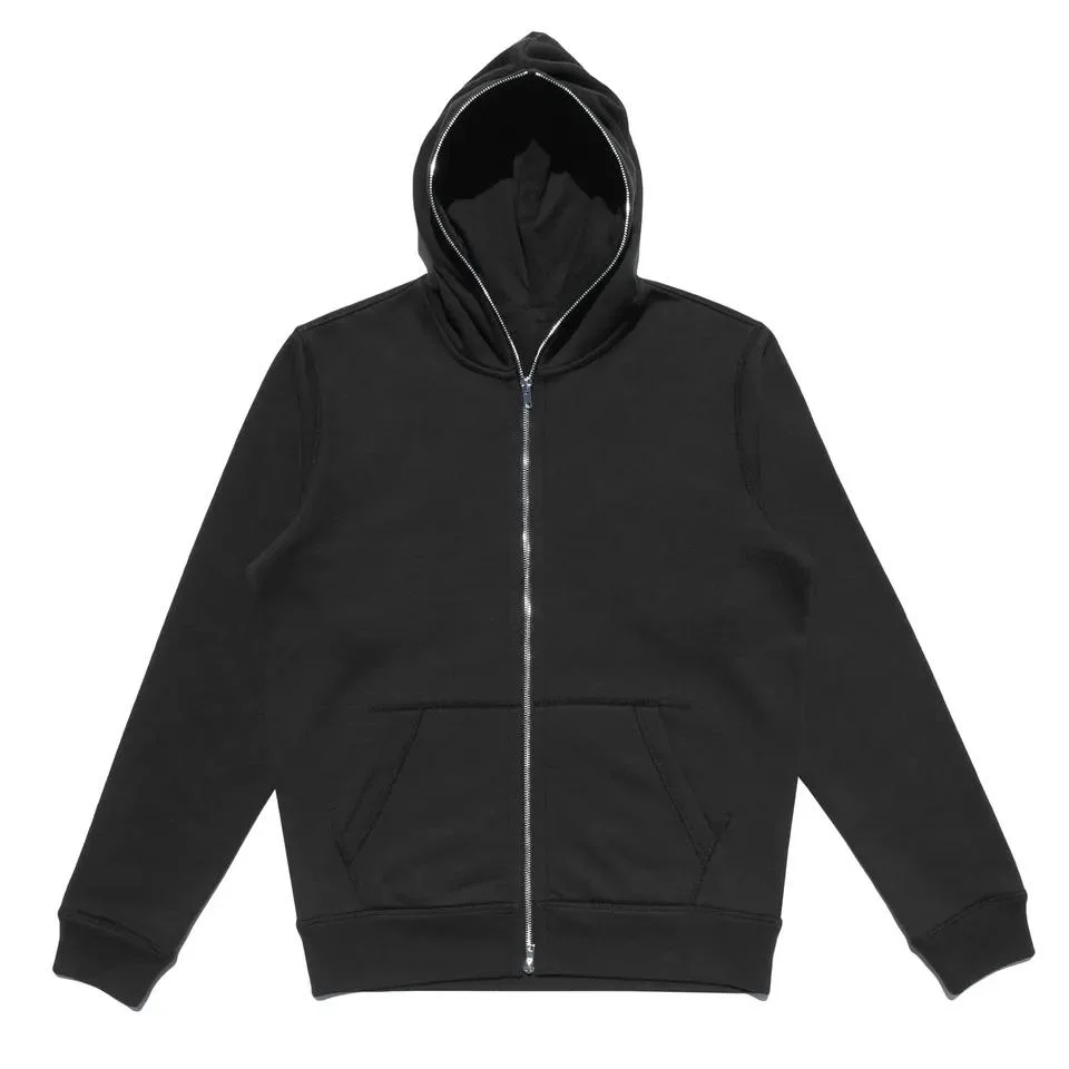 Gros Pull à Capuche Zippé en Coton 100% Blanc Noir de Haute Qualité pour Hommes avec Logo Brodé Personnalisé, Manches Longues, Grande Taille