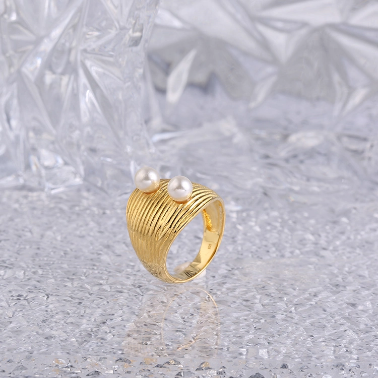 Fashion Jewelry 925 Silver Factory Wholesale/Supplier Trendy 2023 Women Fine Jewellery 18K Real Gold Plated Pearl Ring