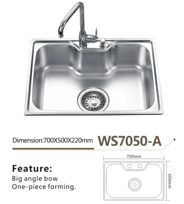 Stainless Steel Kitchen Sink Single Big Bowl Ws7050-a Electroplate