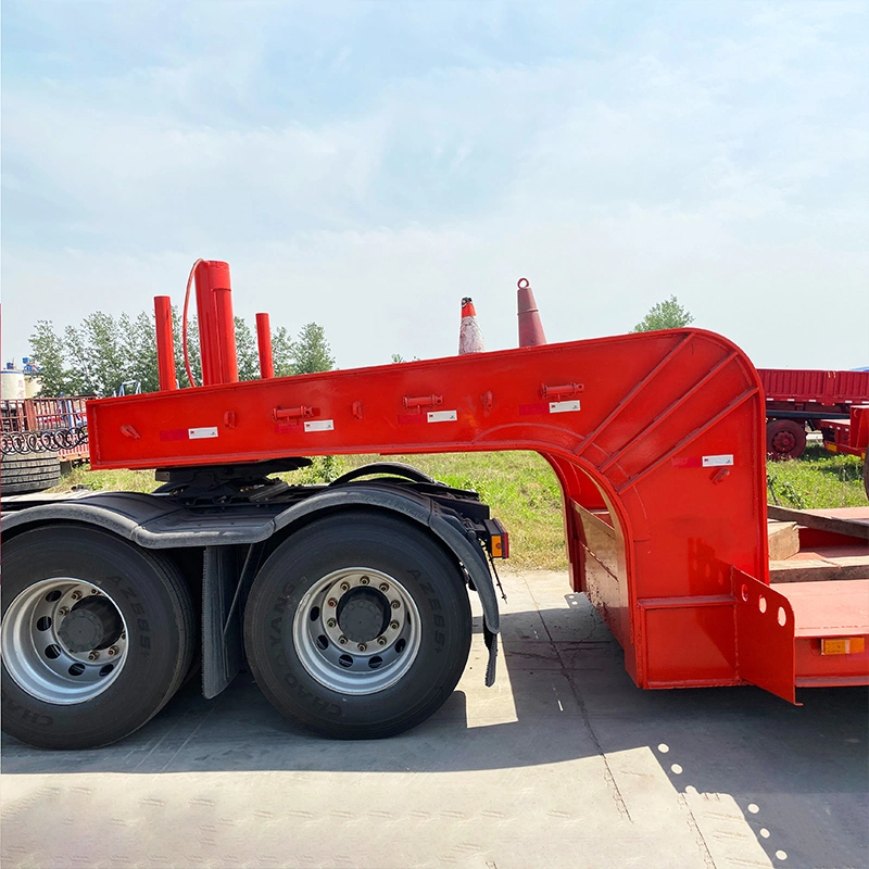 Domi 40FT Low Platform Flatbed Trailer 3 Axle 60ton 80 Tons Lowboy Loader Lowbed Low Bed Truck Semi Trailer