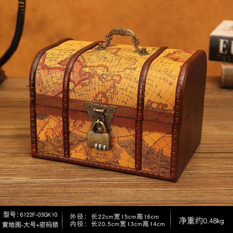 Ancient Ins Style World Map Retro Box Makeup Organizer with Lock