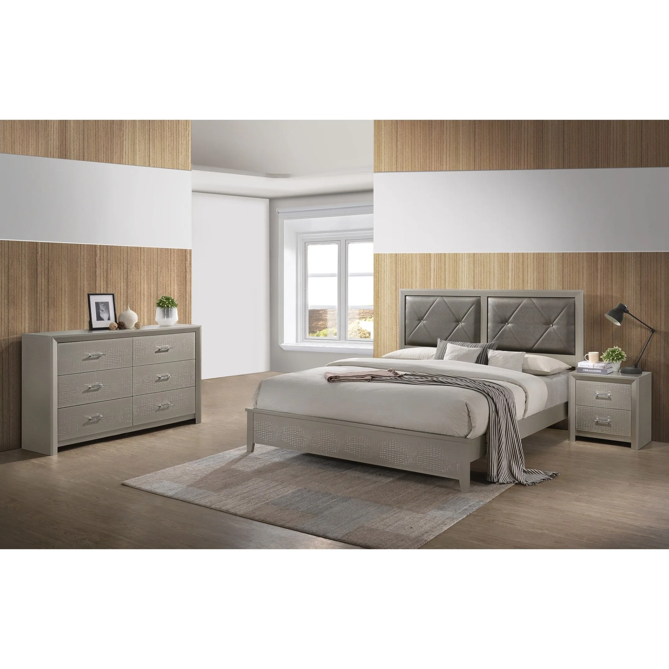 Barato populares camas de madeira de luxo moderno mobiliário King size Quarto Set