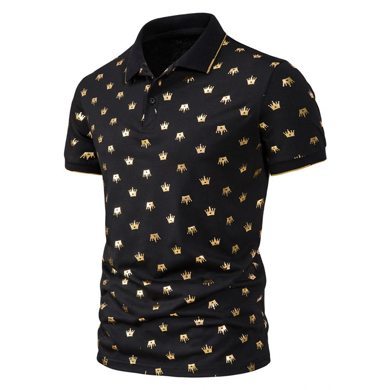 2021 New Men's Fashion Crown Bronzing Printing Short-Sleeved Polo Shirt