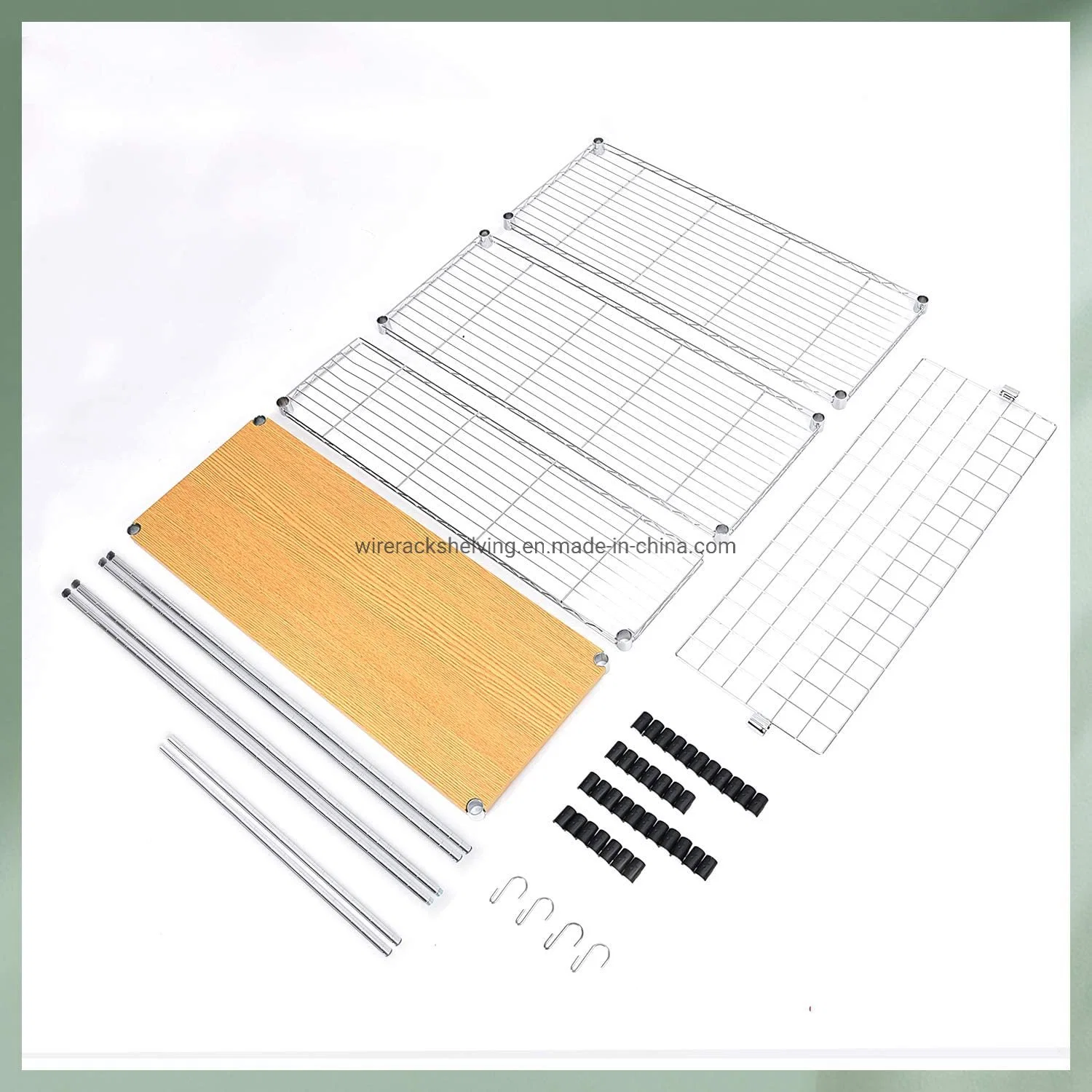 De pie Baker's estanterías con mesa de madera, cocina horno microondas, 4 niveles de almacenamiento de la utilidad de metal estante con panel de malla, 6 ganchos, ajustable en altura libre Standi