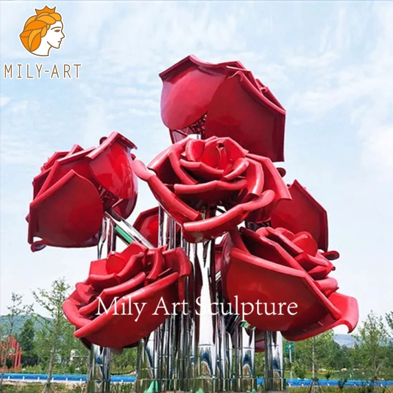 Garden Street Large Metal Stainless Steel Colorful Red Rose Sculpture for Decoration