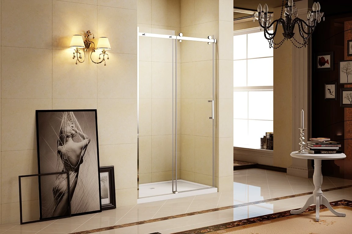 8mm Tempered Glass Wet-Room Shower Door as Full-Length Bathroom Mirror