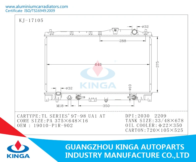 Motorkühlmittel für Honda Aluminium-Kühler Reparatur 1997 1998 Tlseries Ua1