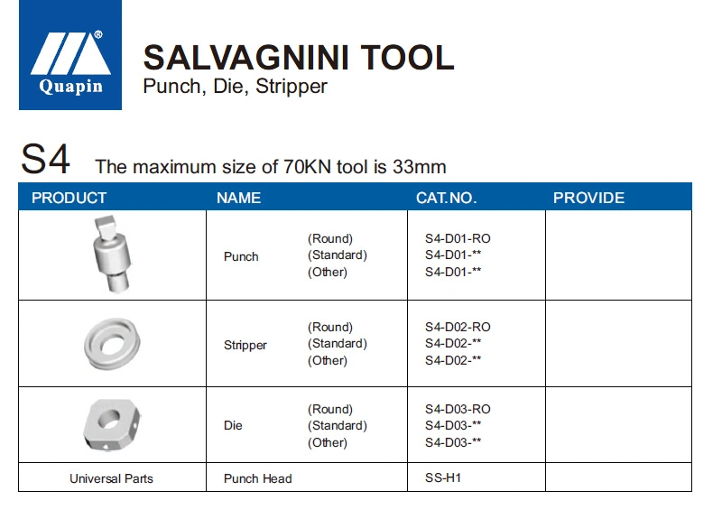 CNC outillage de poinçonnage de tourelle Salvagnini outil de précision S4 Punching Matrice (RO)