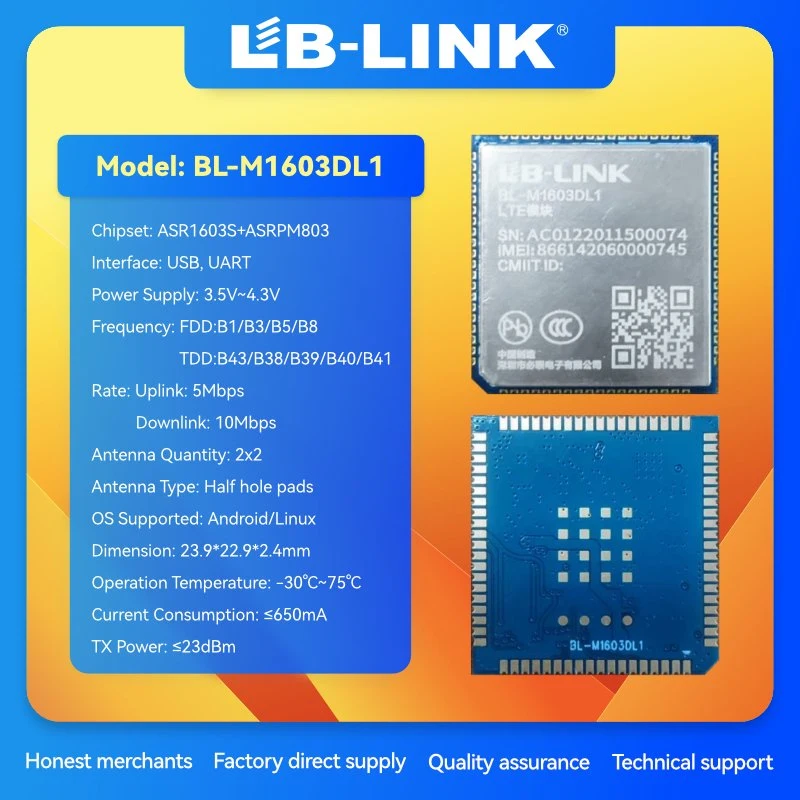 LB-LINK BL-M1603DL1 LTE Cat 1 WiFi LTE-Tdd/LTE-FDD Module 4G Asr Chipset 10Mbps Downlink 5Mbps Uplink Rate Most Afforable OEM Module