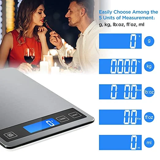 Digital Kitchen Scale Weight Grams and Oz for Cooking Baking, 1g/0.1oz Precise Graduation, 5 Units Conversion, Tare Function, Waterproof 15kg