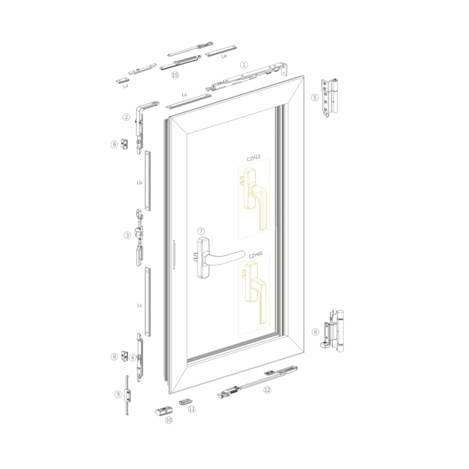 Porta e janela Acessórios do Sistema de Hardware na janela Tilt-Turn Sistema Hardware Casement Janela Cortina Sistema de hardware com a alavanca do garfo