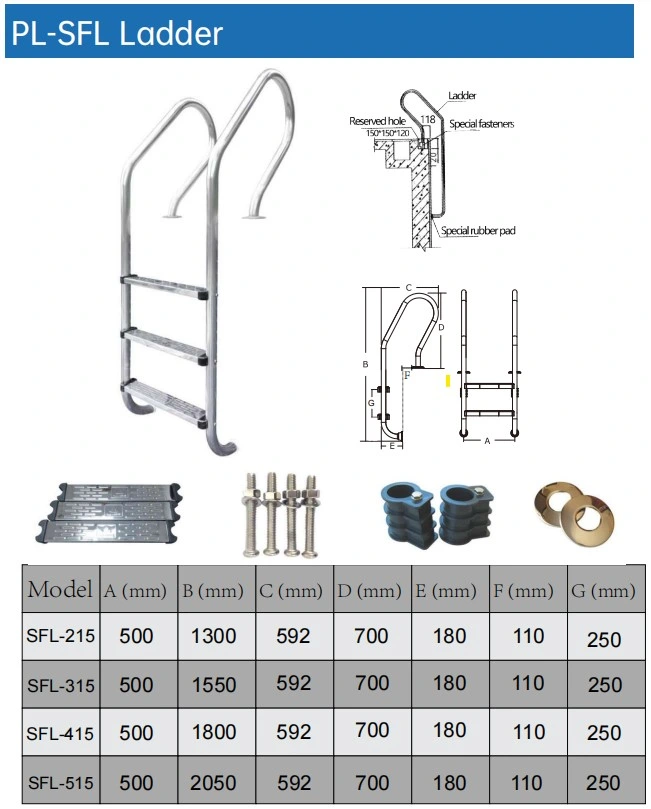 Accesorios de piscina piscinas de acero inoxidable 304 de la escalera piscina 316 Inox Escalera Piscina Río océanos