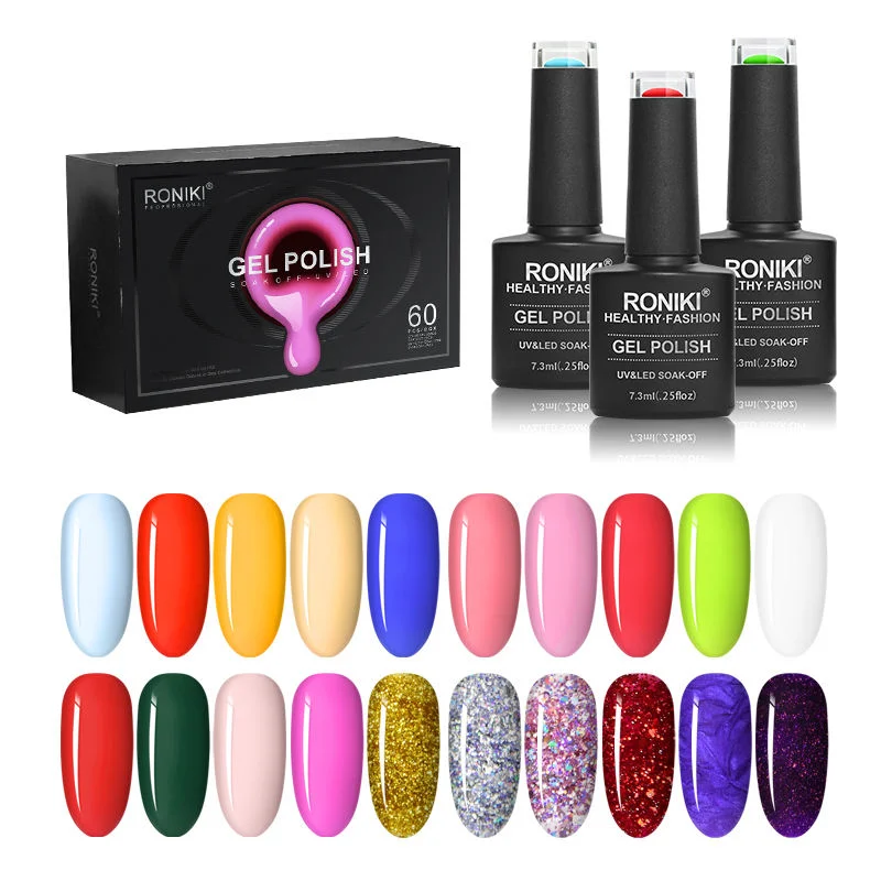 Roniki Colour Gel Set 60PCS/Kit Nail Art Salon Base and Top Coat Enamel Varnish Gel Nail Polish Set