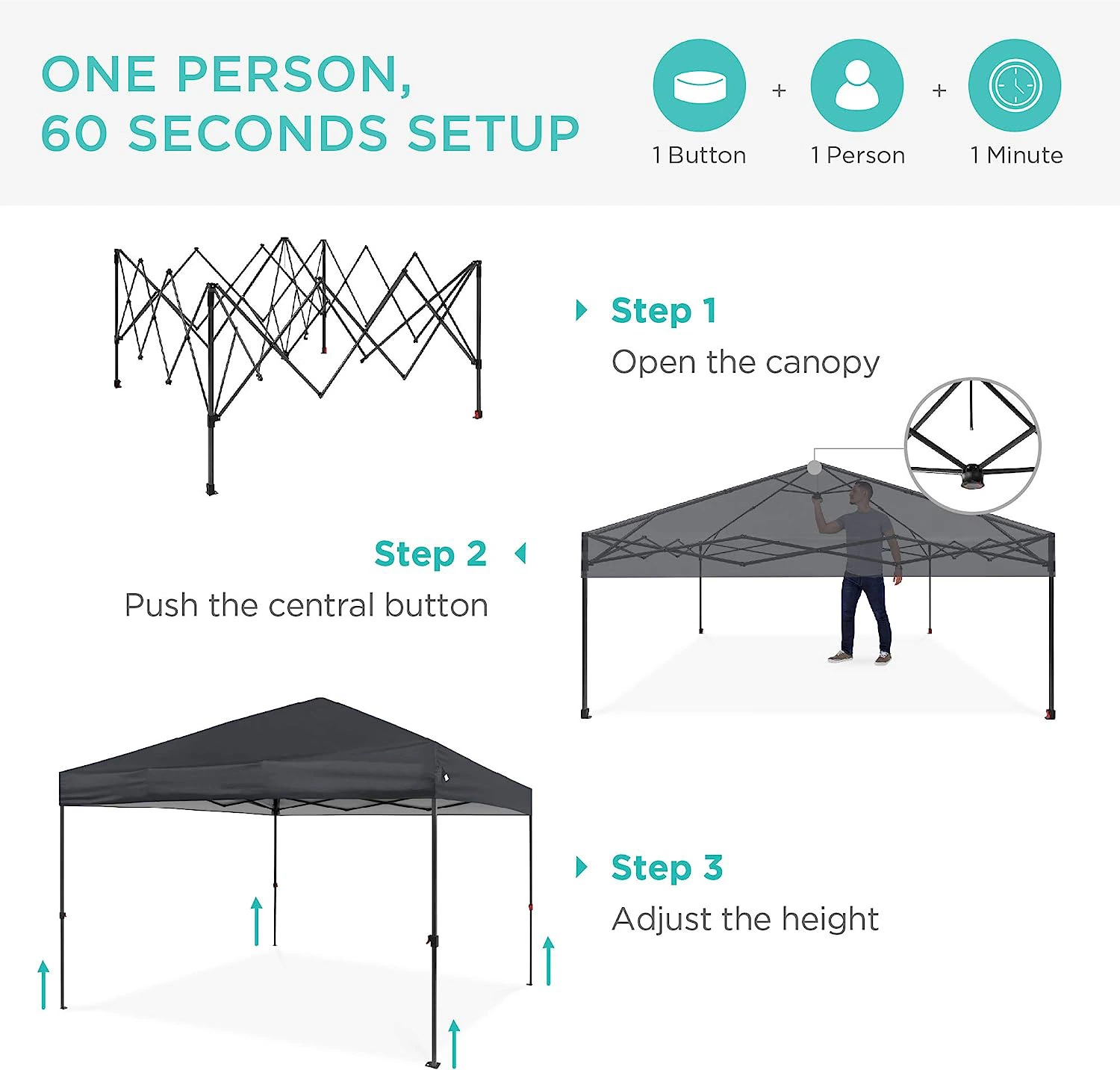 10X10FT 1-Person Setup Pop up Canopy Tent Instant Portable Shelter-Gray