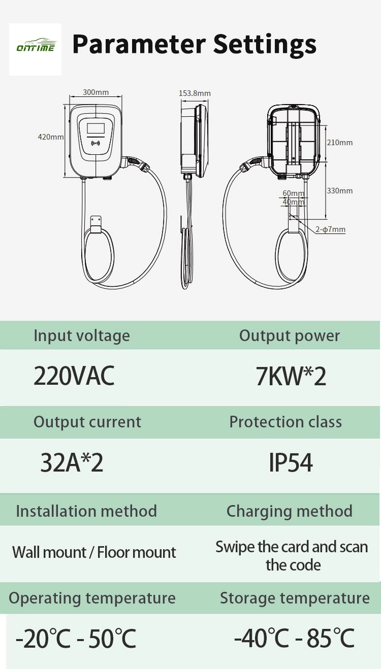 Norme européenne de l'énergie murale Double-Gun voiture AC commerciales Fabricant de pieux de charge de la numérisation de charge de la vente directe Ontime Mini EV 2022