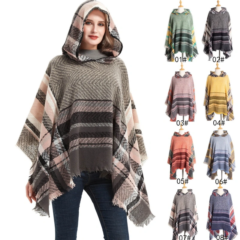 Fashion Warm Fur Women Hooded Poncho Cape Shawl