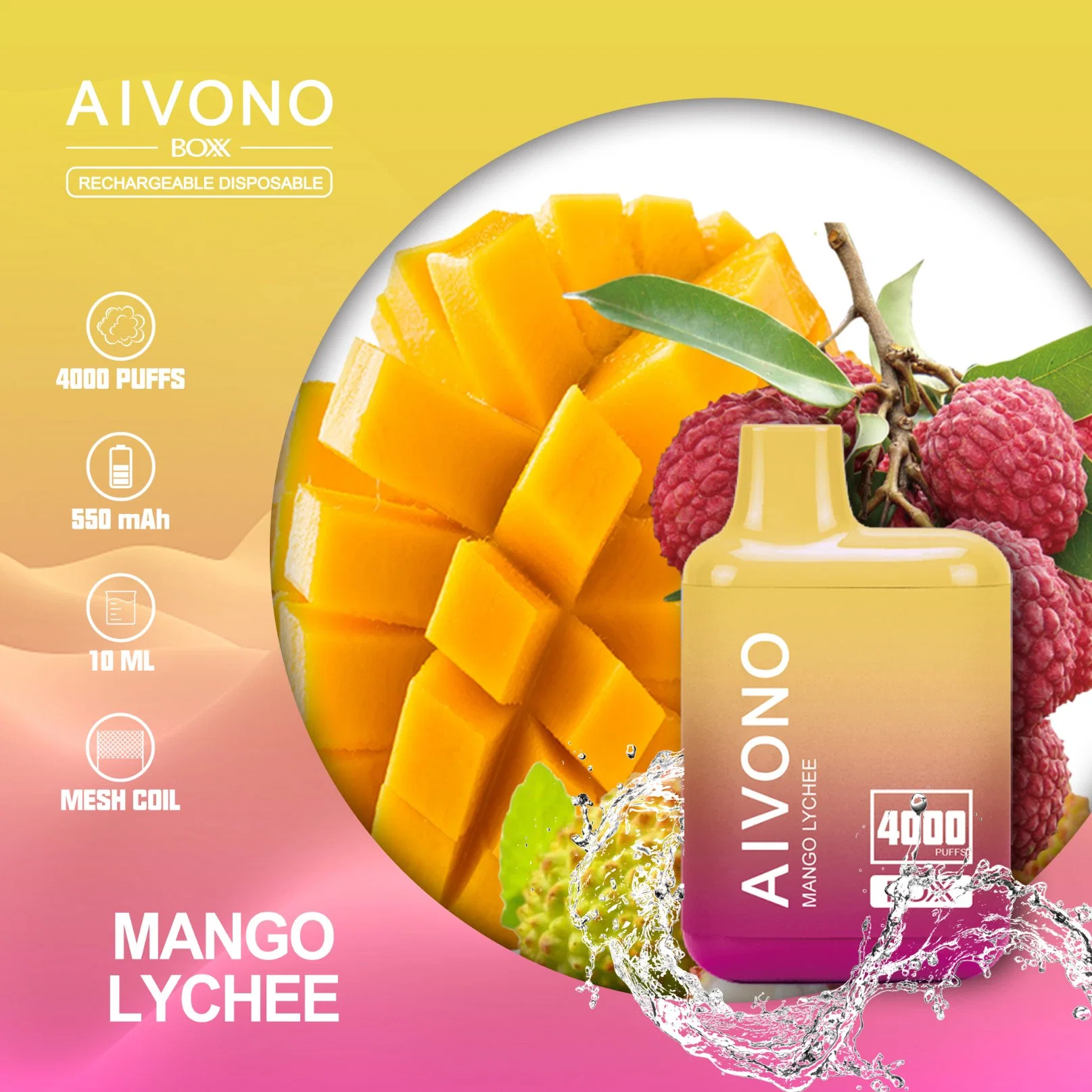 Aivono 4000 Puff vape Атомизатор 10 мл E-Liquid никотина соль 5%/2%/0% Одноразовая сигарета оптом, барная пудрь 5000 6000 7000 пудф