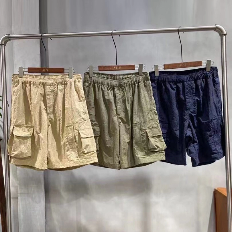 Men Shorts Pants Solid Vintage Side Pockets Shorts Men Elastic Waist Cargo Men&prime; S Shorts