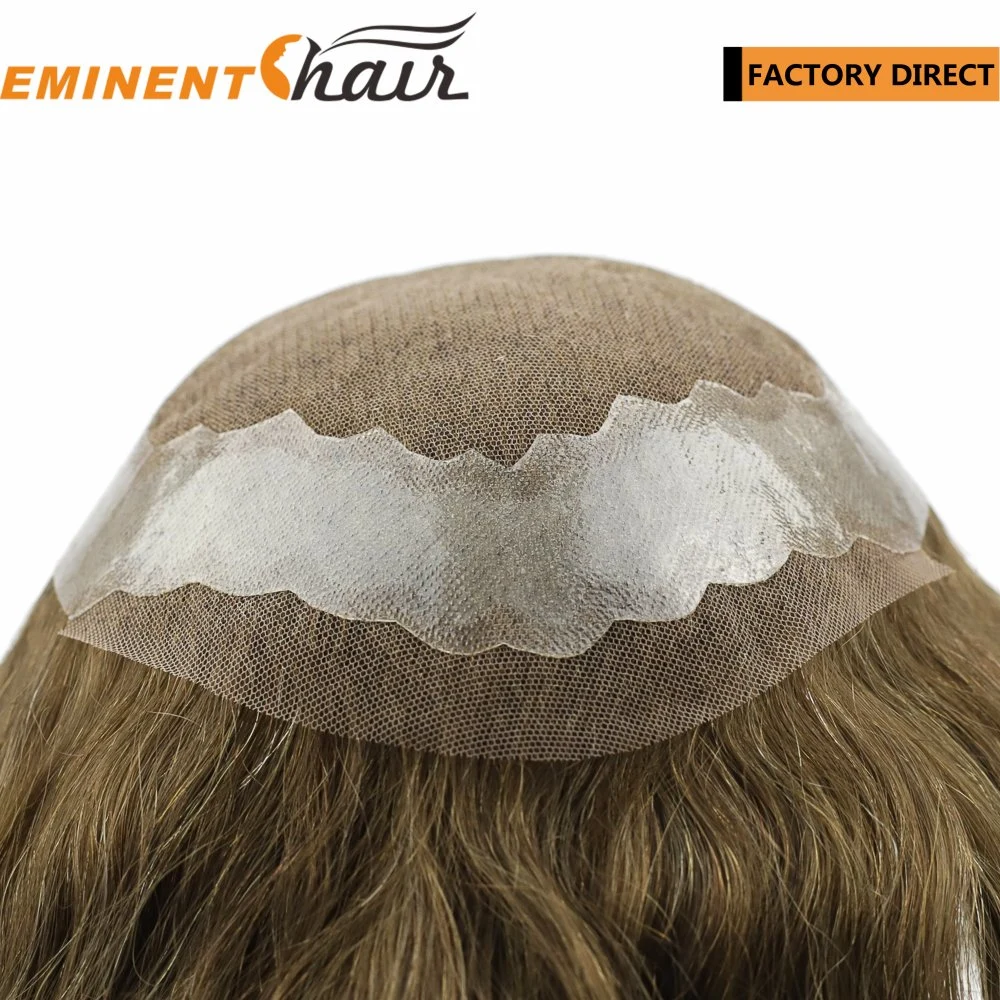 Natural Effect Human Hair French Lace with PU Around Men's Hair Systems