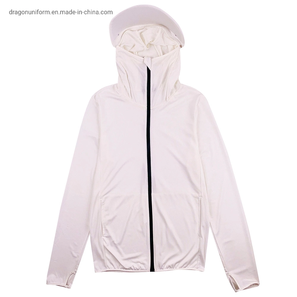 Eco-Friendly White Men's Casual Hooded Sunscreen and Anti Ultraviolet Skin Clothes Sports Wear