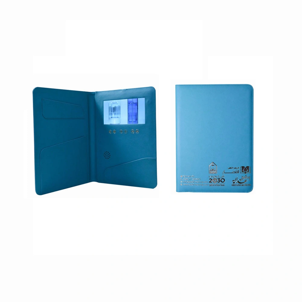 Personigezogenes Notebook aus PU-Leder mit LCD-Videodisplay