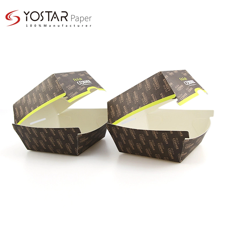 Compostable Food Hamburger and Clamshell Packing Cardboard Paper Box with Logo Printing