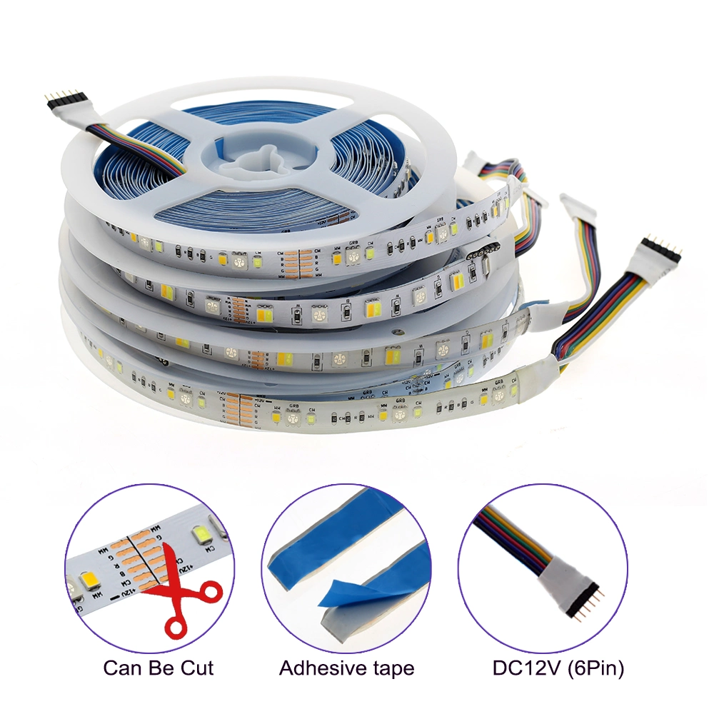 5050 RGB+ Weiß + Warmweiß Flexible LED-Leuchte 12V Rgbcct 5 Farbe in 1 Chips LED-Streifen RGBW LED Lichtband 5mlot
