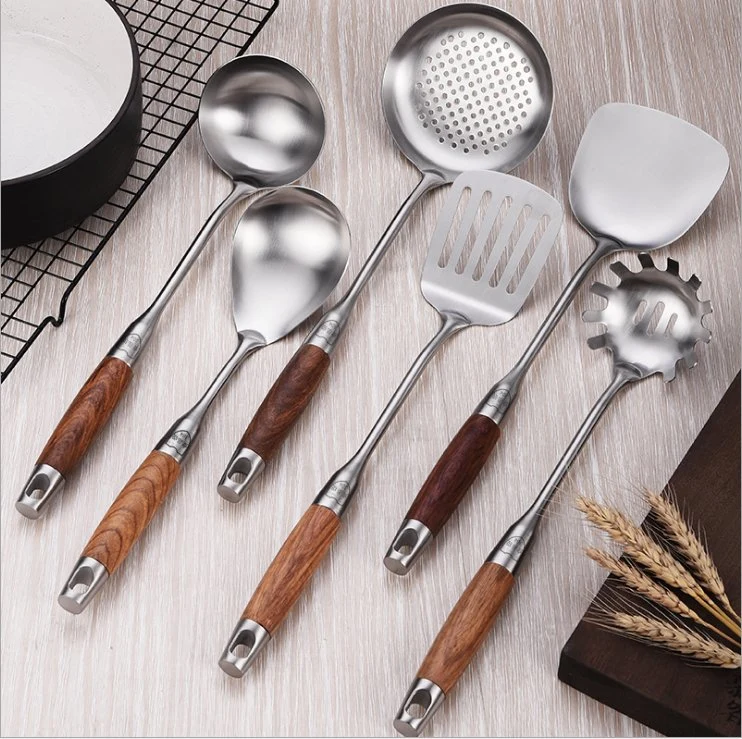 Wooden Handle Kitchen Cooking Tools Stainless Steel Kitchenware Set Cookware Tools