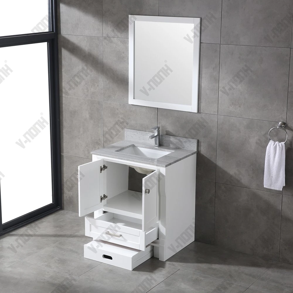 Modern Solid Wood Single Sink White Bathroom Storage Furniture