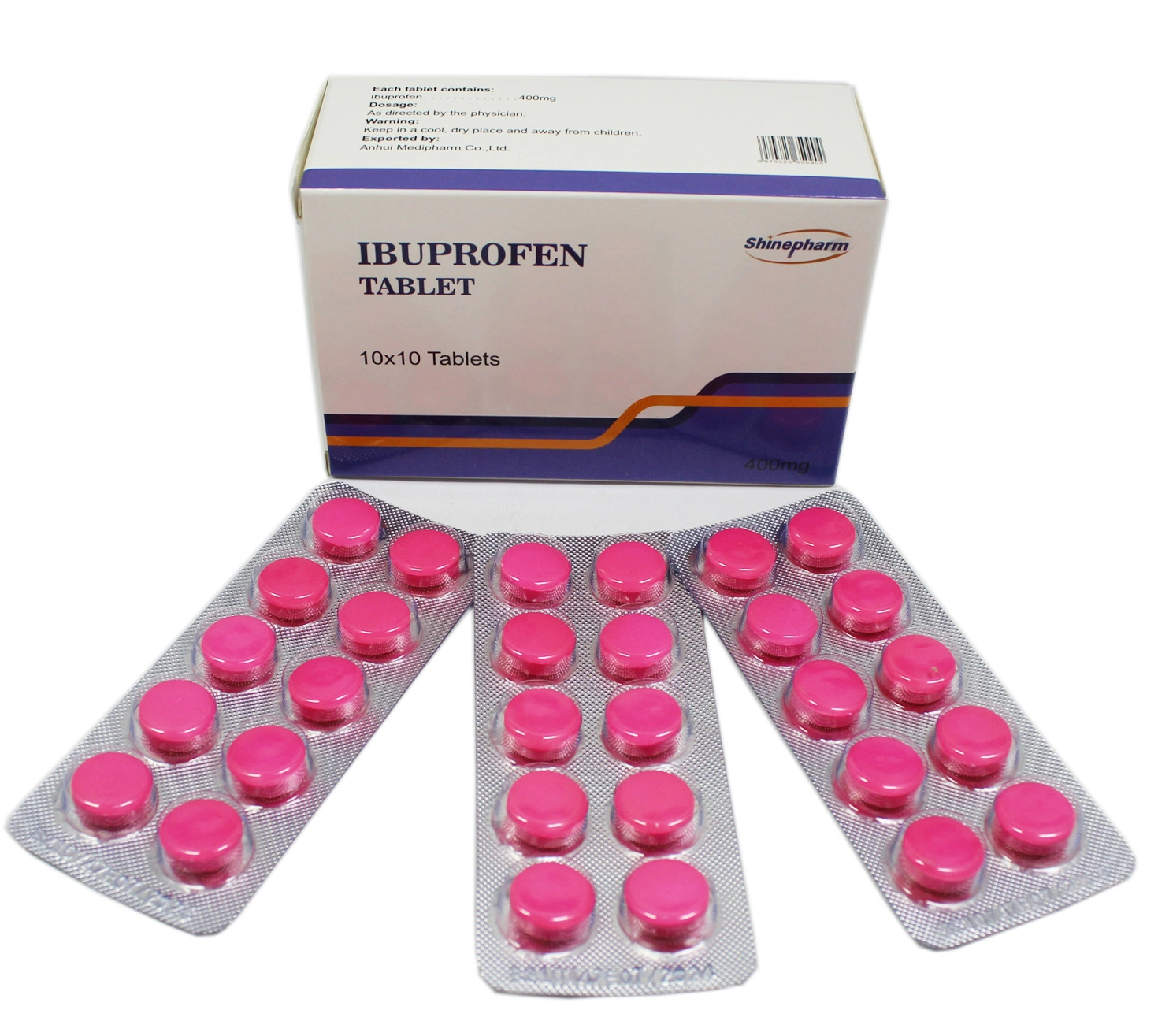Tableta de ibuprofeno 400mg para analgésico antipirético y antiinflamatorio