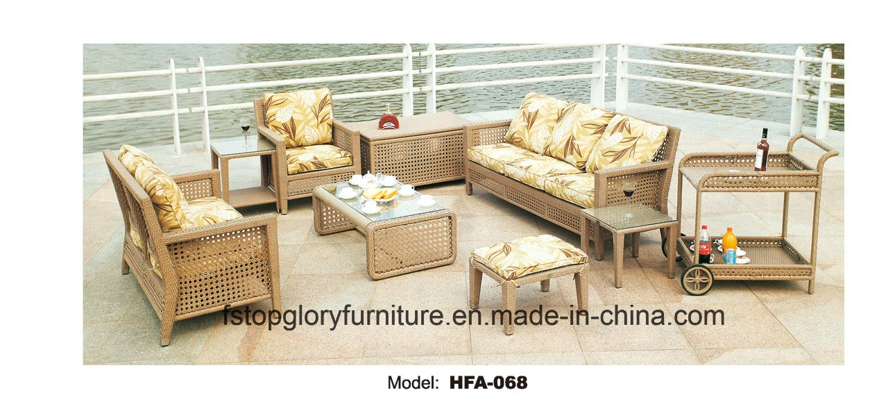 Iron Frame PE Rattan Leisure Outdoor Sofa Table Chaise Set Furniture