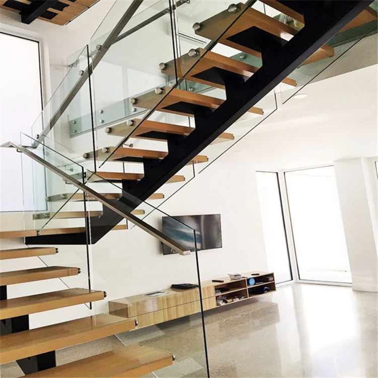 Modern Indoor Small Space Stairs Stainless Steel Wooden Straight Staircase