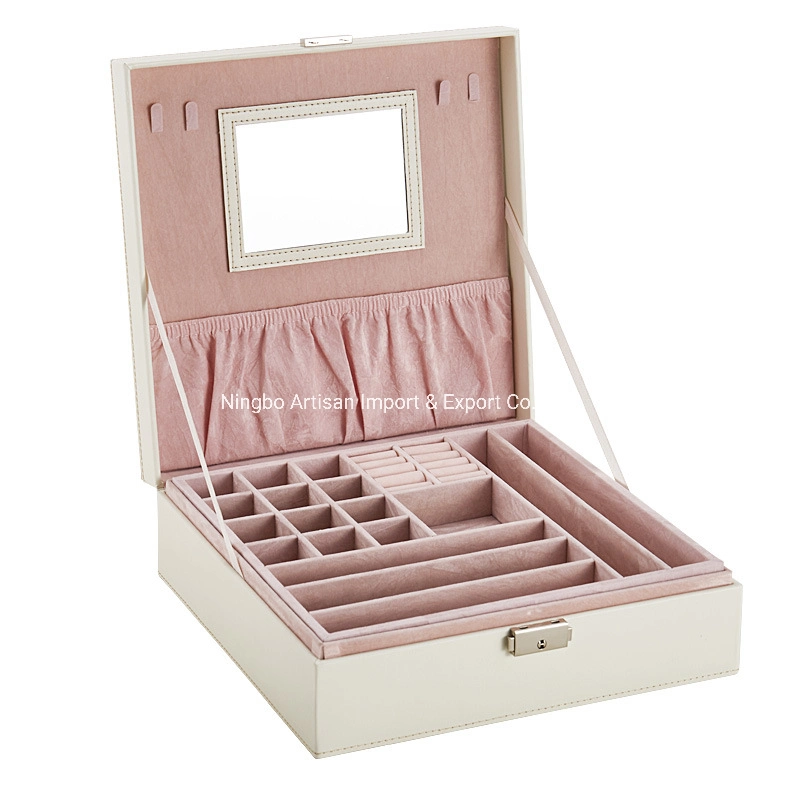 Fashion Mirror Two Tiers Jewelry Watch Storage Square Tray Box