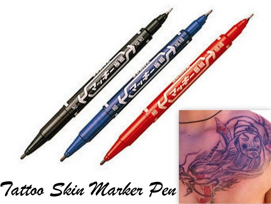 Tattoo Supply Double Ended Permanent Marker Double Tips Dual Marker Pen with Fine Point Black