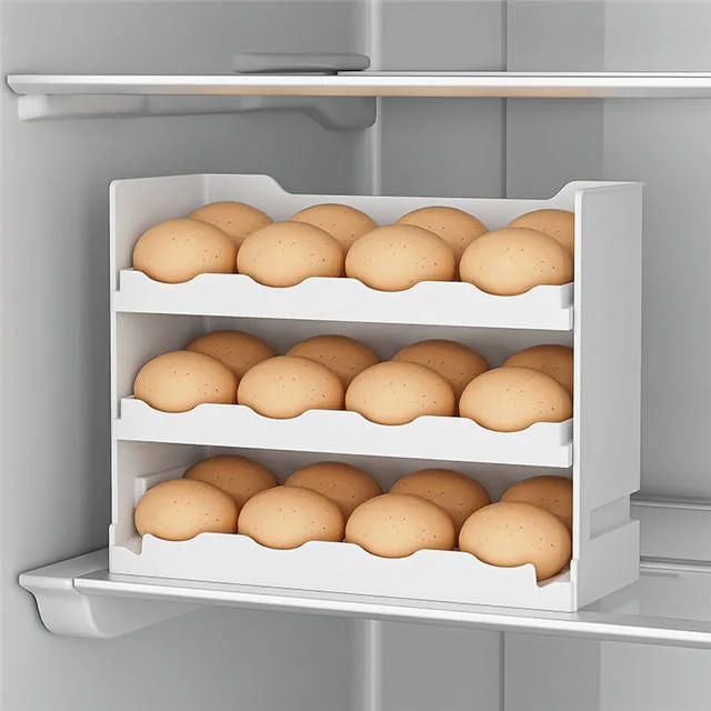 Cocina encimera de 3 capas frescas Flip nevera Contenedor de almacenamiento de huevos de plástico Bandeja para refrigerador