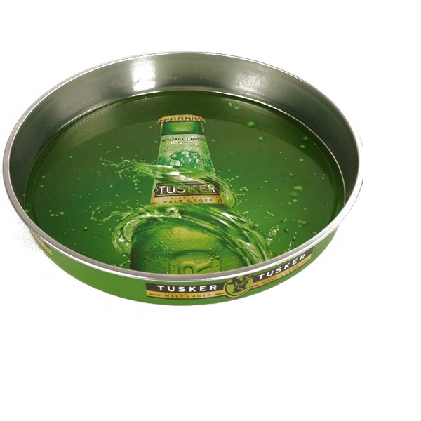 Round Shaped Metal Aluminum Serving Tray Anti Slip Beer Tin Tray