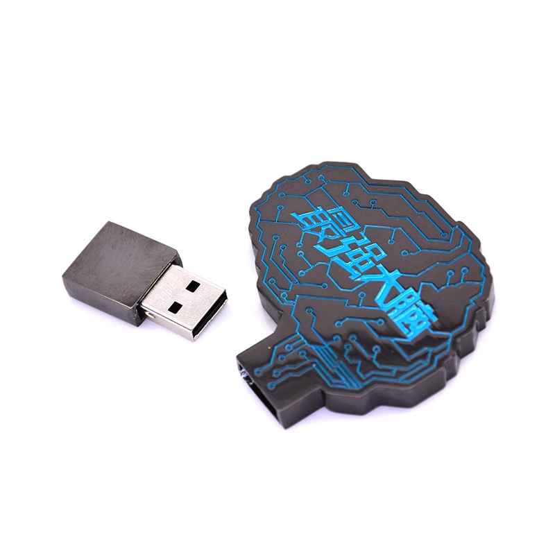 Pistola de 3D hecho personalizado fábrica de níquel negro de aleación de metal fabricante artesanal personalizada regalo de promoción personalizada repujados en forma de cerebro de una unidad flash USB Funda para el cuerpo