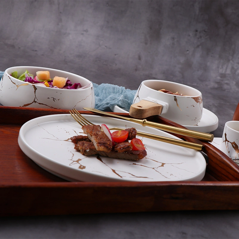 Discount Marble Dinnerset Marble Crockery Porcelain Dinner Plates for Hotels &Restaurants