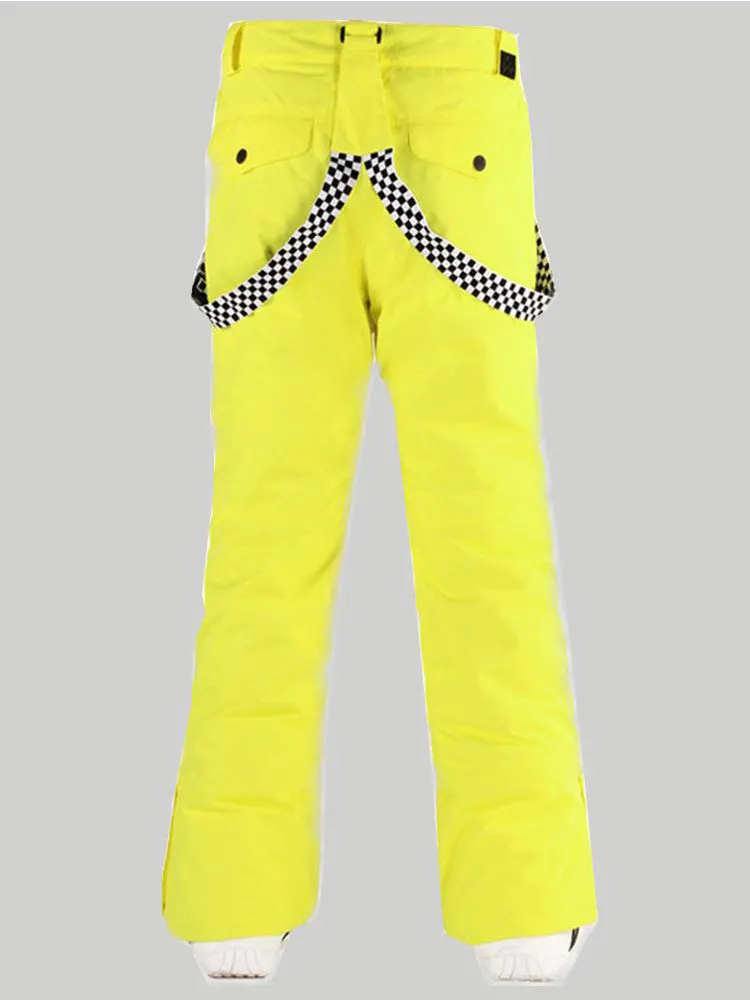 Hiworld Men's Windproof Wearable Warm Fashion Yellow Highland Bib Waterproof Ski Snowboard Pants